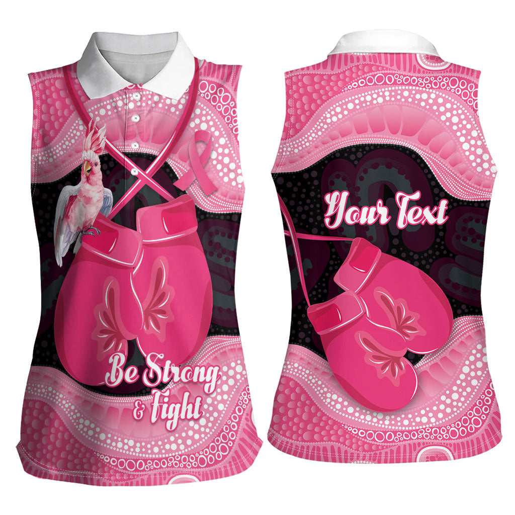 Personalised Australia Breast Cancer Awareness Women Sleeveless Polo Shirt Pink Cockatoo Fight Boxing Gloves Aboriginal Art