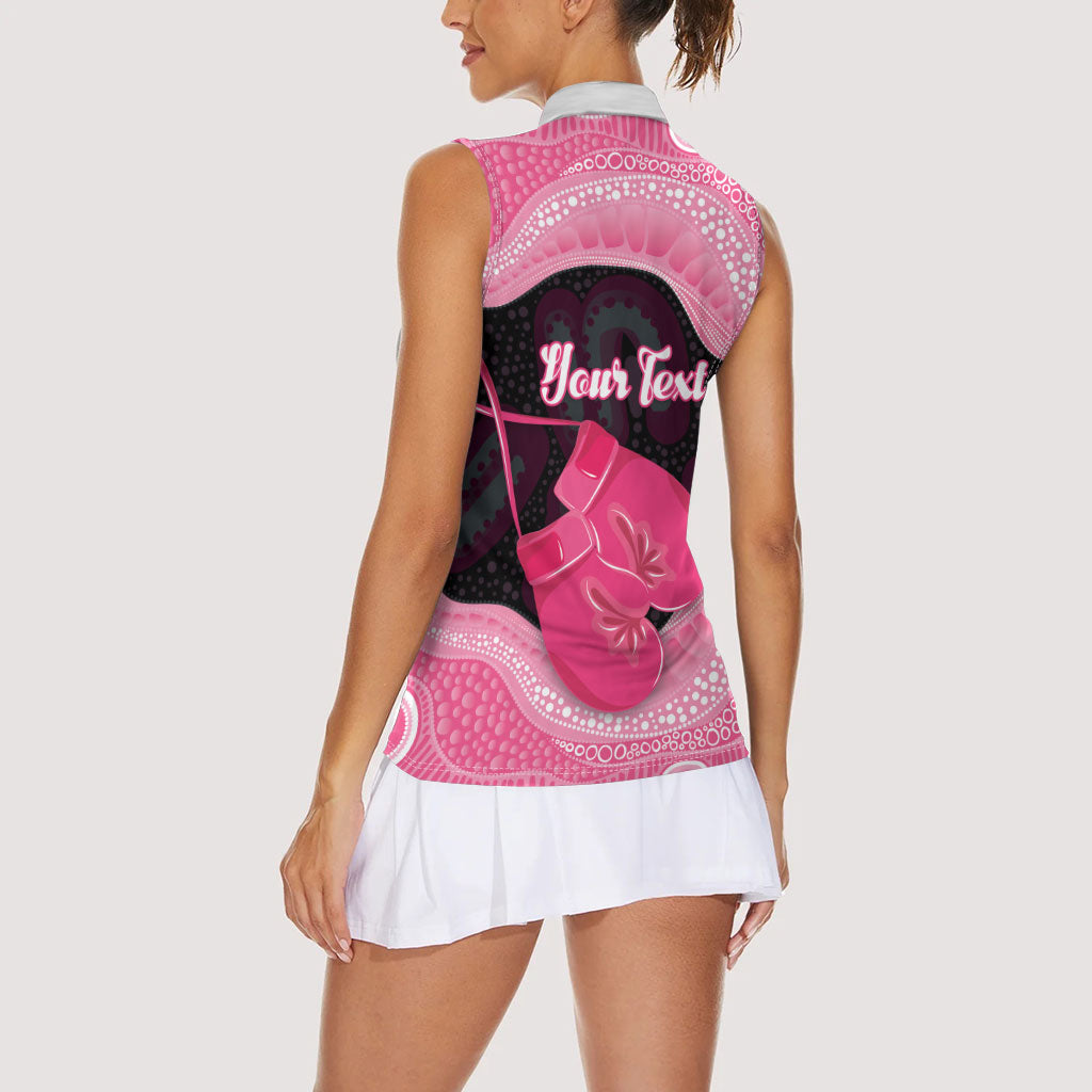 Personalised Australia Breast Cancer Awareness Women Sleeveless Polo Shirt Pink Cockatoo Fight Boxing Gloves Aboriginal Art