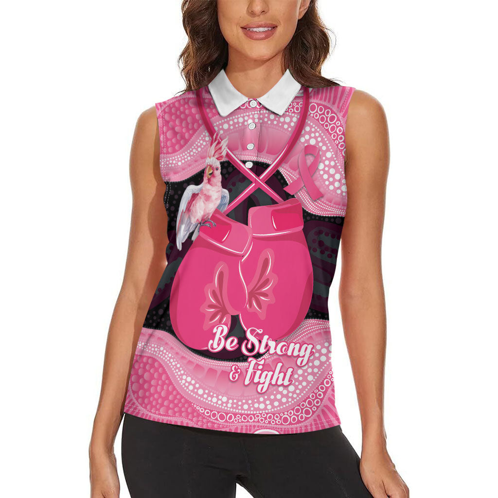 Personalised Australia Breast Cancer Awareness Women Sleeveless Polo Shirt Pink Cockatoo Fight Boxing Gloves Aboriginal Art