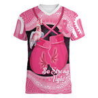 Personalised Australia Breast Cancer Awareness Women V-Neck T-Shirt Pink Cockatoo Fight Boxing Gloves Aboriginal Art
