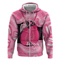 Personalised Australia Breast Cancer Awareness Zip Hoodie Pink Cockatoo Fight Boxing Gloves Aboriginal Art