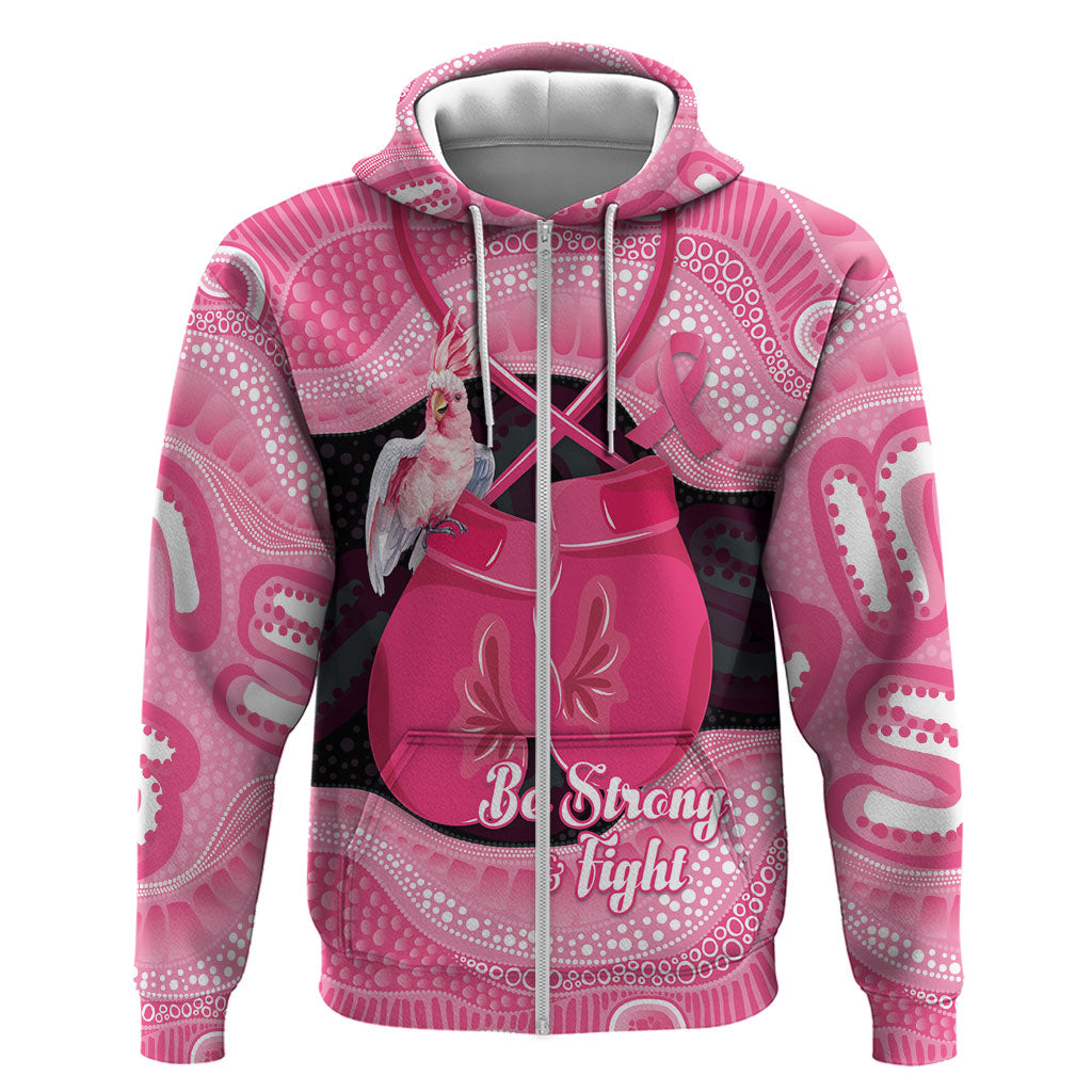 Personalised Australia Breast Cancer Awareness Zip Hoodie Pink Cockatoo Fight Boxing Gloves Aboriginal Art
