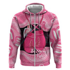 Personalised Australia Breast Cancer Awareness Zip Hoodie Pink Cockatoo Fight Boxing Gloves Aboriginal Art