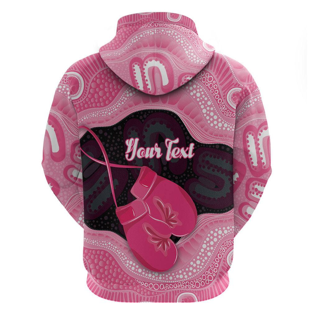 Personalised Australia Breast Cancer Awareness Zip Hoodie Pink Cockatoo Fight Boxing Gloves Aboriginal Art