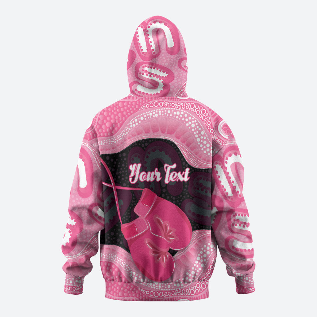 Personalised Australia Breast Cancer Awareness Zip Hoodie Pink Cockatoo Fight Boxing Gloves Aboriginal Art