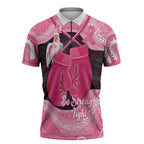 Personalised Australia Breast Cancer Awareness Zipper Polo Shirt Pink Cockatoo Fight Boxing Gloves Aboriginal Art