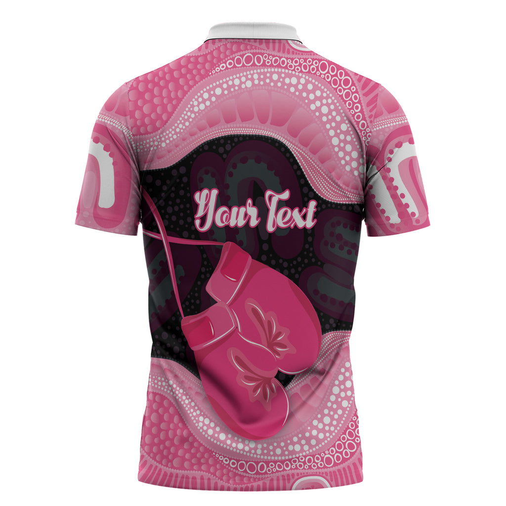 Personalised Australia Breast Cancer Awareness Zipper Polo Shirt Pink Cockatoo Fight Boxing Gloves Aboriginal Art