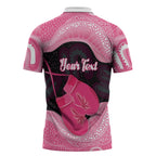 Personalised Australia Breast Cancer Awareness Zipper Polo Shirt Pink Cockatoo Fight Boxing Gloves Aboriginal Art