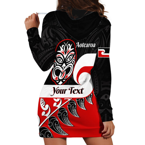 Personalised Te Reo Maori New Zealand Hoodie Dress Kia Haka Maori Fern With Tino Rangatiratanga LT14