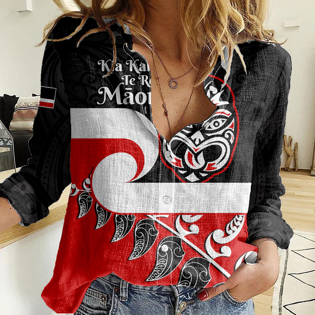 Personalised Te Reo Maori New Zealand Women Casual Shirt Kia Haka Maori Fern With Tino Rangatiratanga LT14