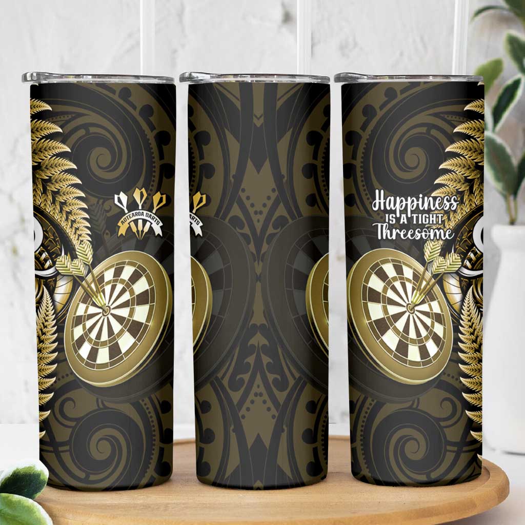 New Zealand Darts Skinny Tumbler Happiness Is A Tight Threesome Maori Gold