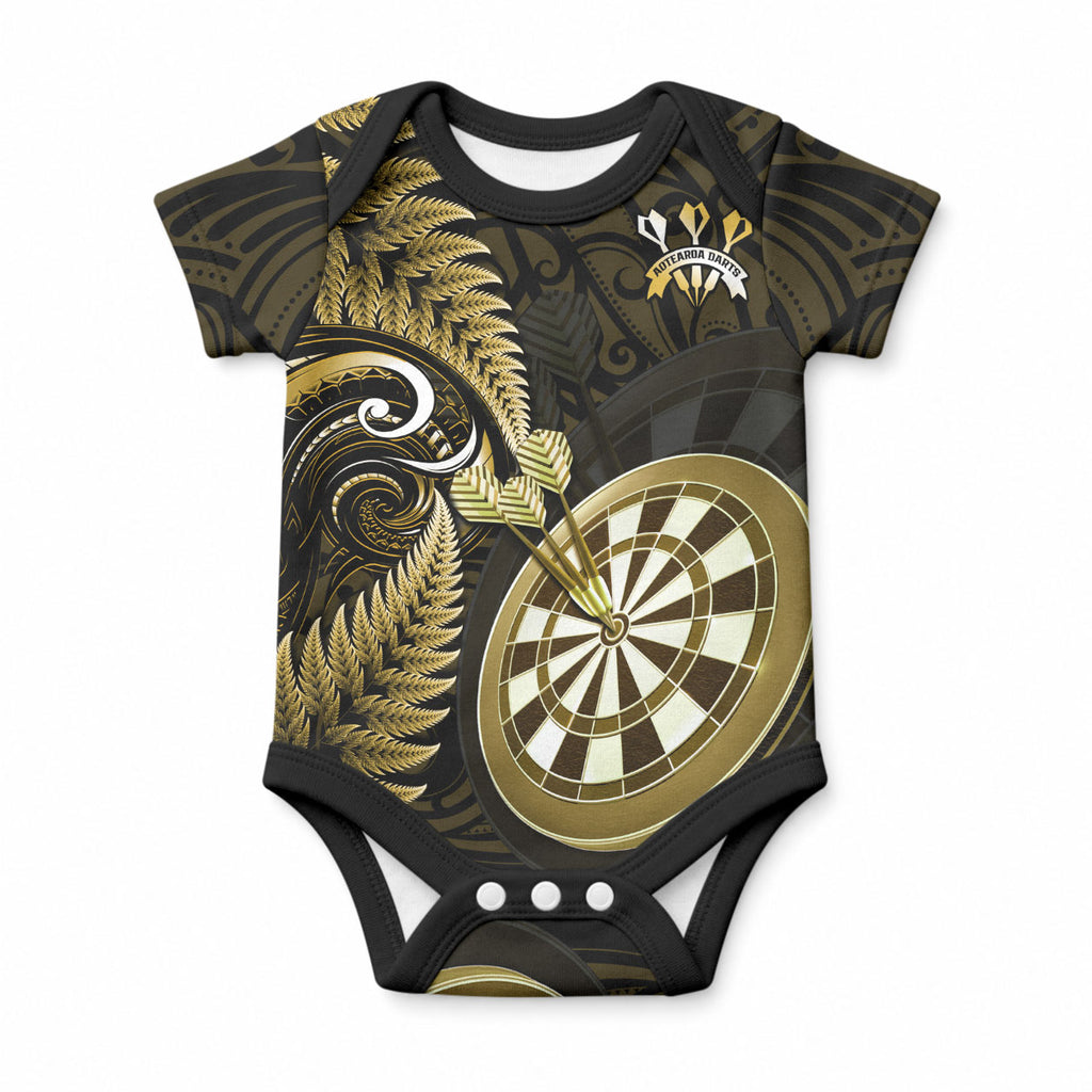 Personalised New Zealand Darts Baby Onesie Happiness Is A Tight Threesome Maori Gold