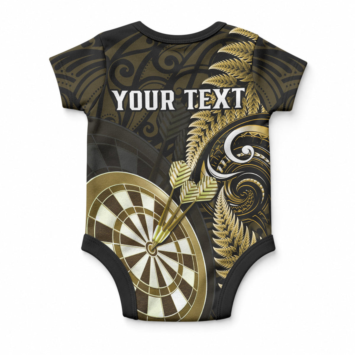 Personalised New Zealand Darts Baby Onesie Happiness Is A Tight Threesome Maori Gold