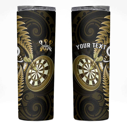 Personalised New Zealand Darts Skinny Tumbler Happiness Is A Tight Threesome Maori Gold
