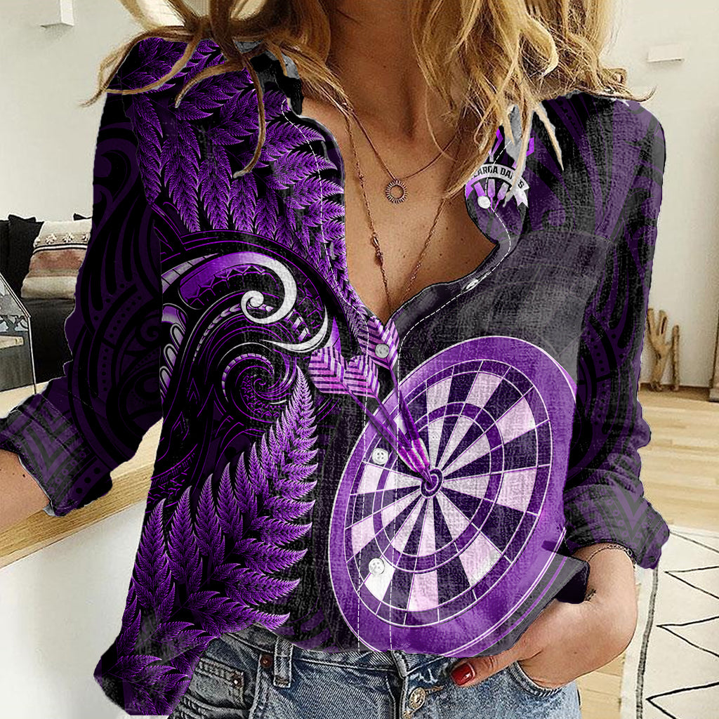 new-zealand-darts-women-casual-shirt-happiness-is-a-tight-threesome-maori-purple