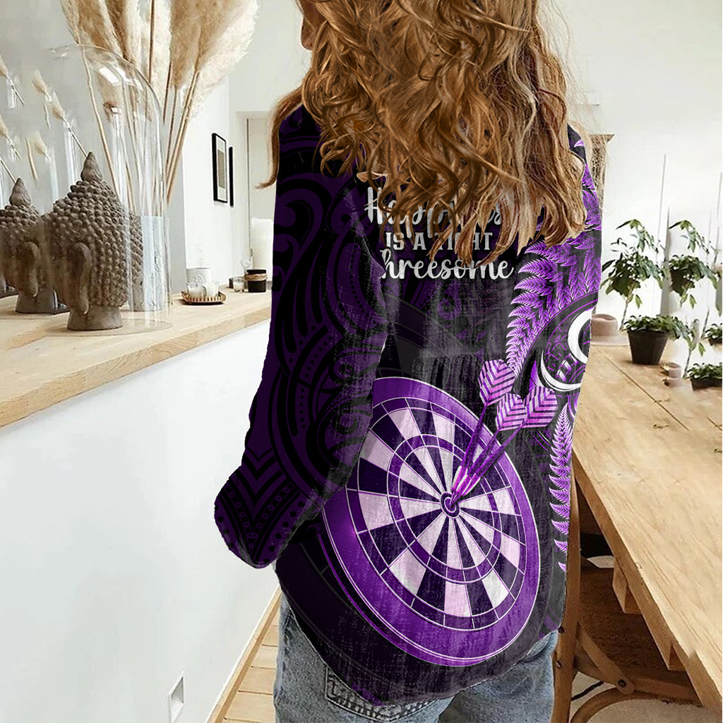 new-zealand-darts-women-casual-shirt-happiness-is-a-tight-threesome-maori-purple