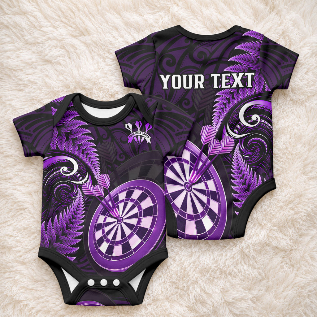 Personalised New Zealand Darts Baby Onesie Happiness Is A Tight Threesome Maori Purple