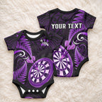 Personalised New Zealand Darts Baby Onesie Happiness Is A Tight Threesome Maori Purple