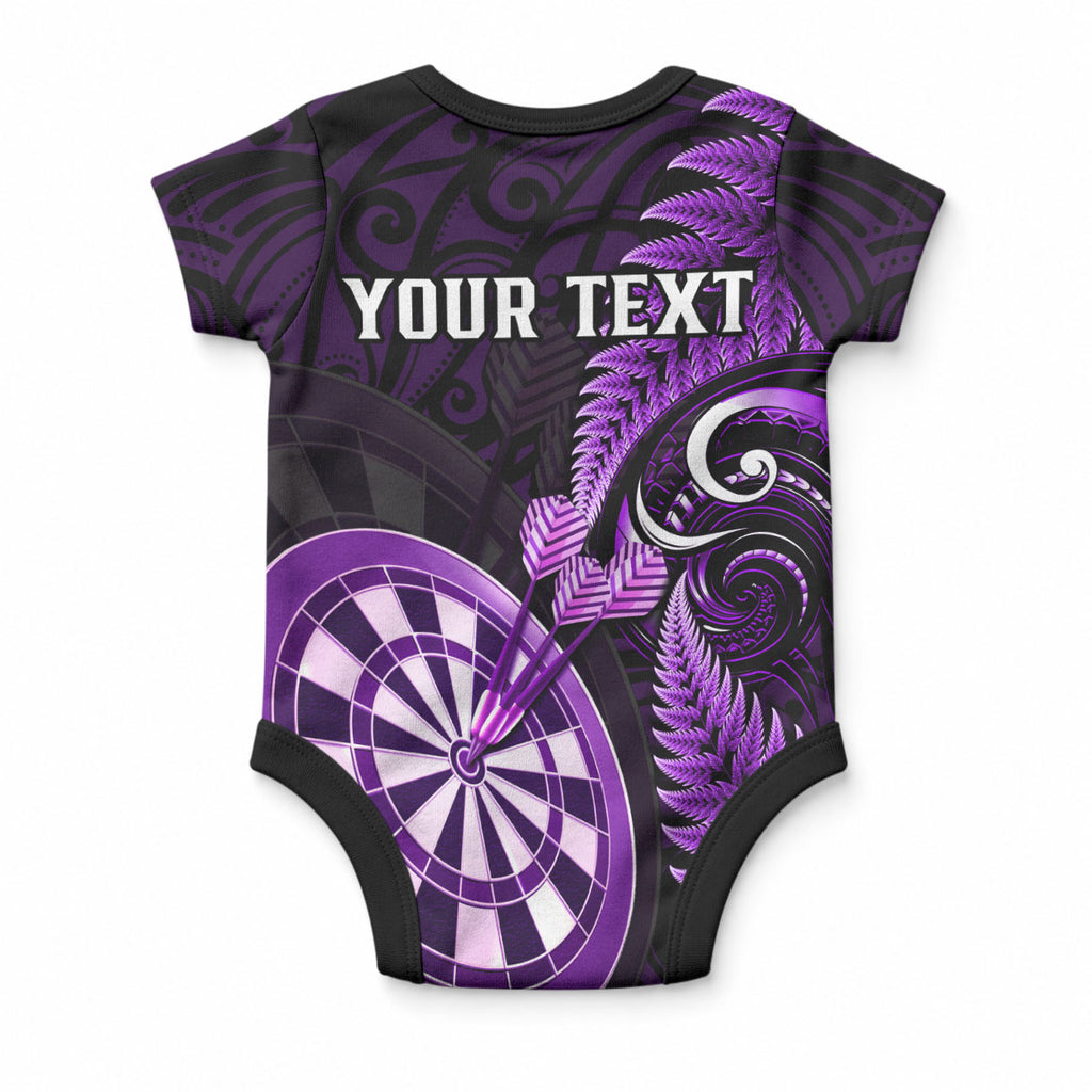 Personalised New Zealand Darts Baby Onesie Happiness Is A Tight Threesome Maori Purple