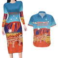 Personalised Australia Thorny Devil Couples Matching Long Sleeve Bodycon Dress and Hawaiian Shirt Nature's Armored Knights - Aussie Uluru