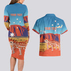 Personalised Australia Thorny Devil Couples Matching Long Sleeve Bodycon Dress and Hawaiian Shirt Nature's Armored Knights - Aussie Uluru