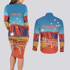 Personalised Australia Thorny Devil Couples Matching Long Sleeve Bodycon Dress and Long Sleeve Button Shirt Nature's Armored Knights - Aussie Uluru