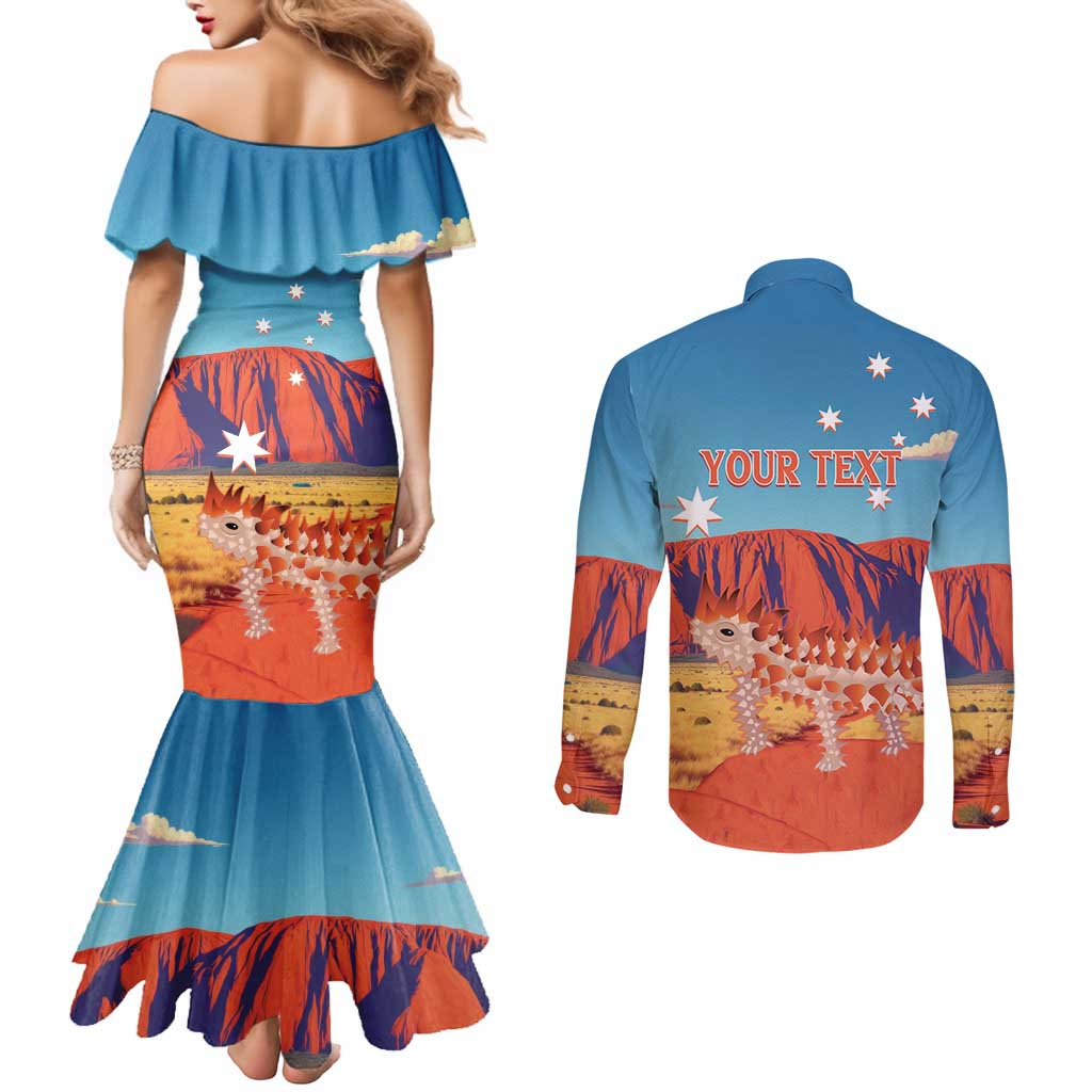 Personalised Australia Thorny Devil Couples Matching Mermaid Dress and Long Sleeve Button Shirt Nature's Armored Knights - Aussie Uluru