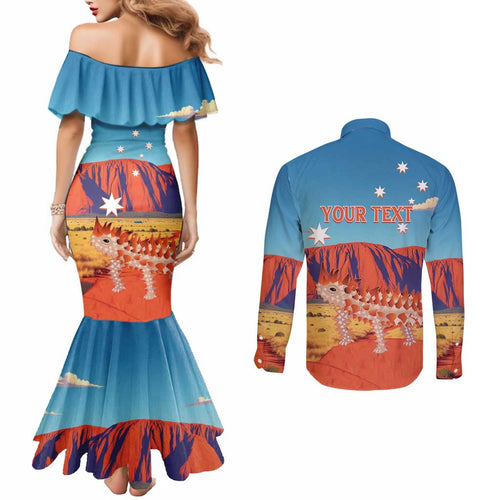 Personalised Australia Thorny Devil Couples Matching Mermaid Dress and Long Sleeve Button Shirt Nature's Armored Knights - Aussie Uluru