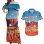 Personalised Australia Thorny Devil Couples Matching Off Shoulder Maxi Dress and Hawaiian Shirt Nature's Armored Knights - Aussie Uluru