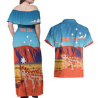 Personalised Australia Thorny Devil Couples Matching Off Shoulder Maxi Dress and Hawaiian Shirt Nature's Armored Knights - Aussie Uluru