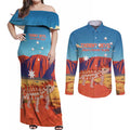 Personalised Australia Thorny Devil Couples Matching Off Shoulder Maxi Dress and Long Sleeve Button Shirt Nature's Armored Knights - Aussie Uluru