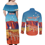 Personalised Australia Thorny Devil Couples Matching Off Shoulder Maxi Dress and Long Sleeve Button Shirt Nature's Armored Knights - Aussie Uluru
