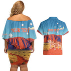 Personalised Australia Thorny Devil Couples Matching Off Shoulder Short Dress and Hawaiian Shirt Nature's Armored Knights - Aussie Uluru