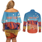 Personalised Australia Thorny Devil Couples Matching Off Shoulder Short Dress and Long Sleeve Button Shirt Nature's Armored Knights - Aussie Uluru