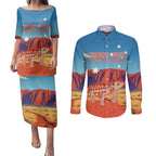 Personalised Australia Thorny Devil Couples Matching Puletasi and Long Sleeve Button Shirt Nature's Armored Knights - Aussie Uluru