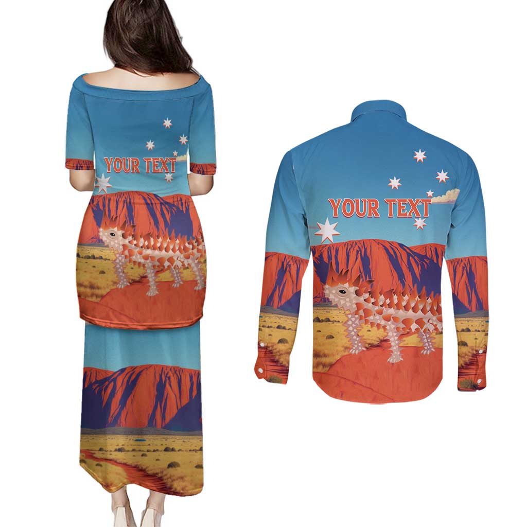 Personalised Australia Thorny Devil Couples Matching Puletasi and Long Sleeve Button Shirt Nature's Armored Knights - Aussie Uluru