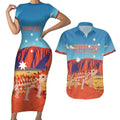 Personalised Australia Thorny Devil Couples Matching Short Sleeve Bodycon Dress and Hawaiian Shirt Nature's Armored Knights - Aussie Uluru