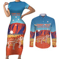Personalised Australia Thorny Devil Couples Matching Short Sleeve Bodycon Dress and Long Sleeve Button Shirt Nature's Armored Knights - Aussie Uluru