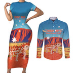 Personalised Australia Thorny Devil Couples Matching Short Sleeve Bodycon Dress and Long Sleeve Button Shirt Nature's Armored Knights - Aussie Uluru