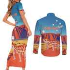 Personalised Australia Thorny Devil Couples Matching Short Sleeve Bodycon Dress and Long Sleeve Button Shirt Nature's Armored Knights - Aussie Uluru