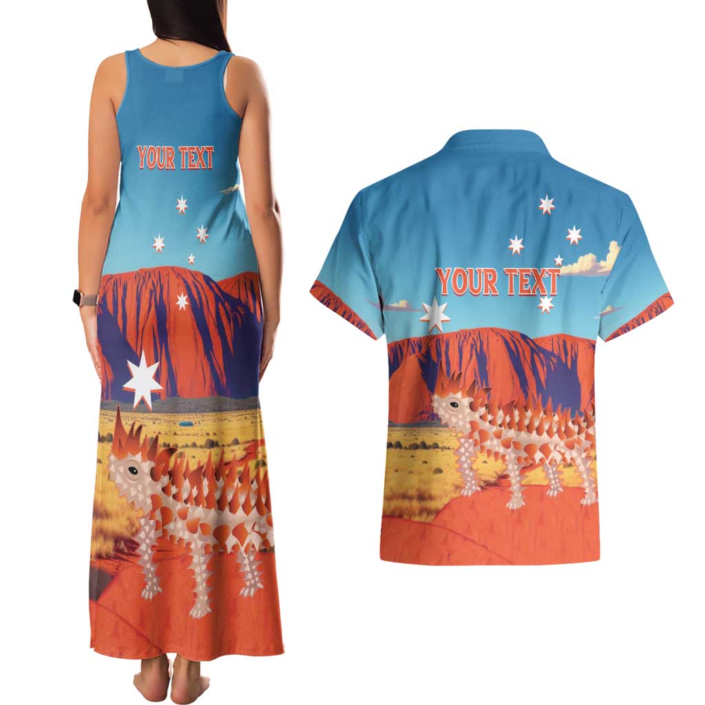 Personalised Australia Thorny Devil Couples Matching Tank Maxi Dress and Hawaiian Shirt Nature's Armored Knights - Aussie Uluru