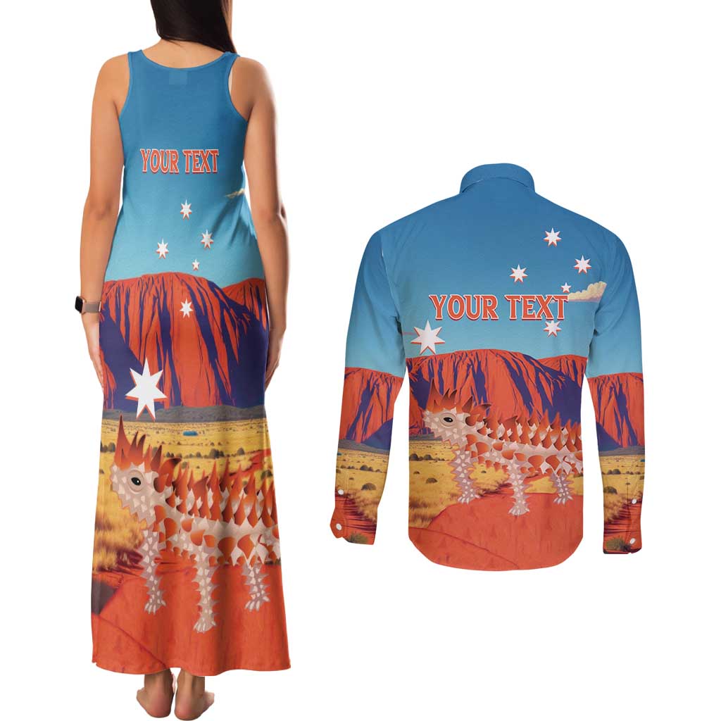 Personalised Australia Thorny Devil Couples Matching Tank Maxi Dress and Long Sleeve Button Shirt Nature's Armored Knights - Aussie Uluru