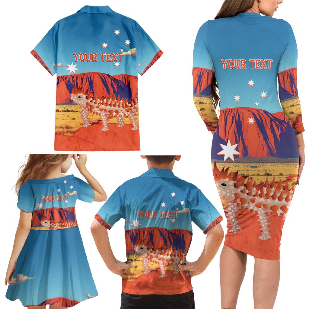 Personalised Australia Thorny Devil Family Matching Long Sleeve Bodycon Dress and Hawaiian Shirt Nature's Armored Knights - Aussie Uluru