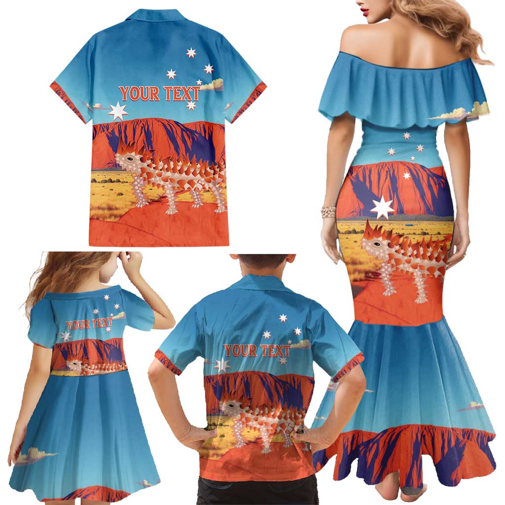 Personalised Australia Thorny Devil Family Matching Mermaid Dress and Hawaiian Shirt Nature's Armored Knights - Aussie Uluru