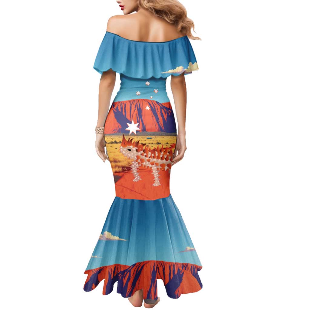 Personalised Australia Thorny Devil Family Matching Mermaid Dress and Hawaiian Shirt Nature's Armored Knights - Aussie Uluru