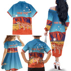 Personalised Australia Thorny Devil Family Matching Off The Shoulder Long Sleeve Dress and Hawaiian Shirt Nature's Armored Knights - Aussie Uluru