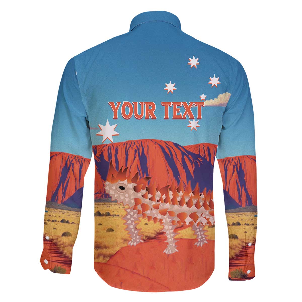Personalised Australia Thorny Devil Family Matching Off The Shoulder Long Sleeve Dress and Hawaiian Shirt Nature's Armored Knights - Aussie Uluru