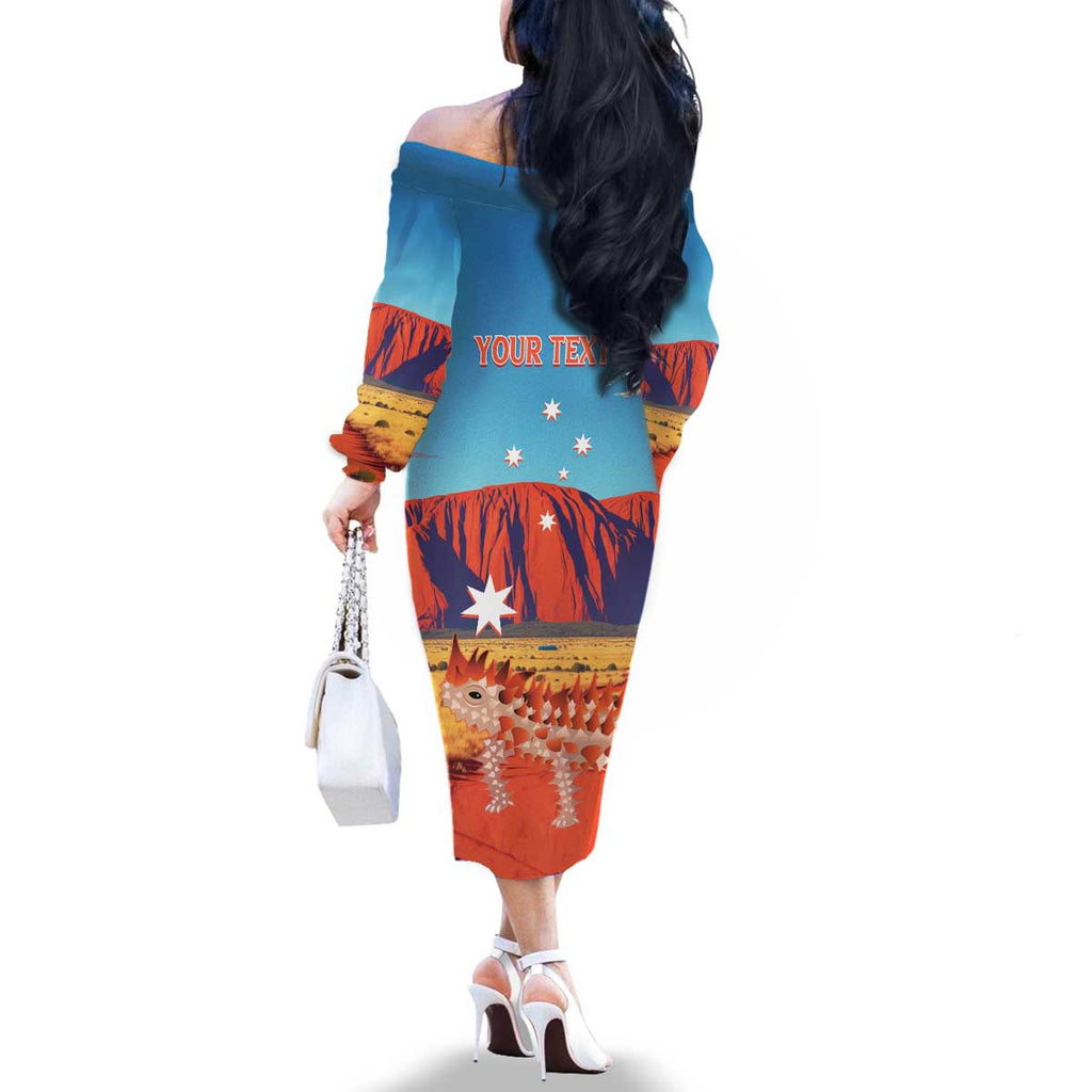 Personalised Australia Thorny Devil Family Matching Off The Shoulder Long Sleeve Dress and Hawaiian Shirt Nature's Armored Knights - Aussie Uluru