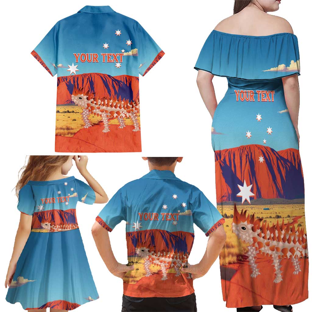 Personalised Australia Thorny Devil Family Matching Off Shoulder Maxi Dress and Hawaiian Shirt Nature's Armored Knights - Aussie Uluru