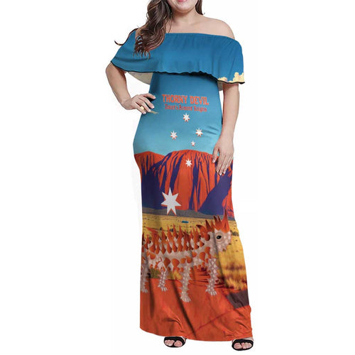Personalised Australia Thorny Devil Family Matching Off Shoulder Maxi Dress and Hawaiian Shirt Nature's Armored Knights - Aussie Uluru